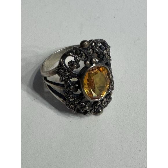 Citrine 925 Sterling Silver Victorian Style Ornate Ring Size 7.5 - Picture 1 of 4
